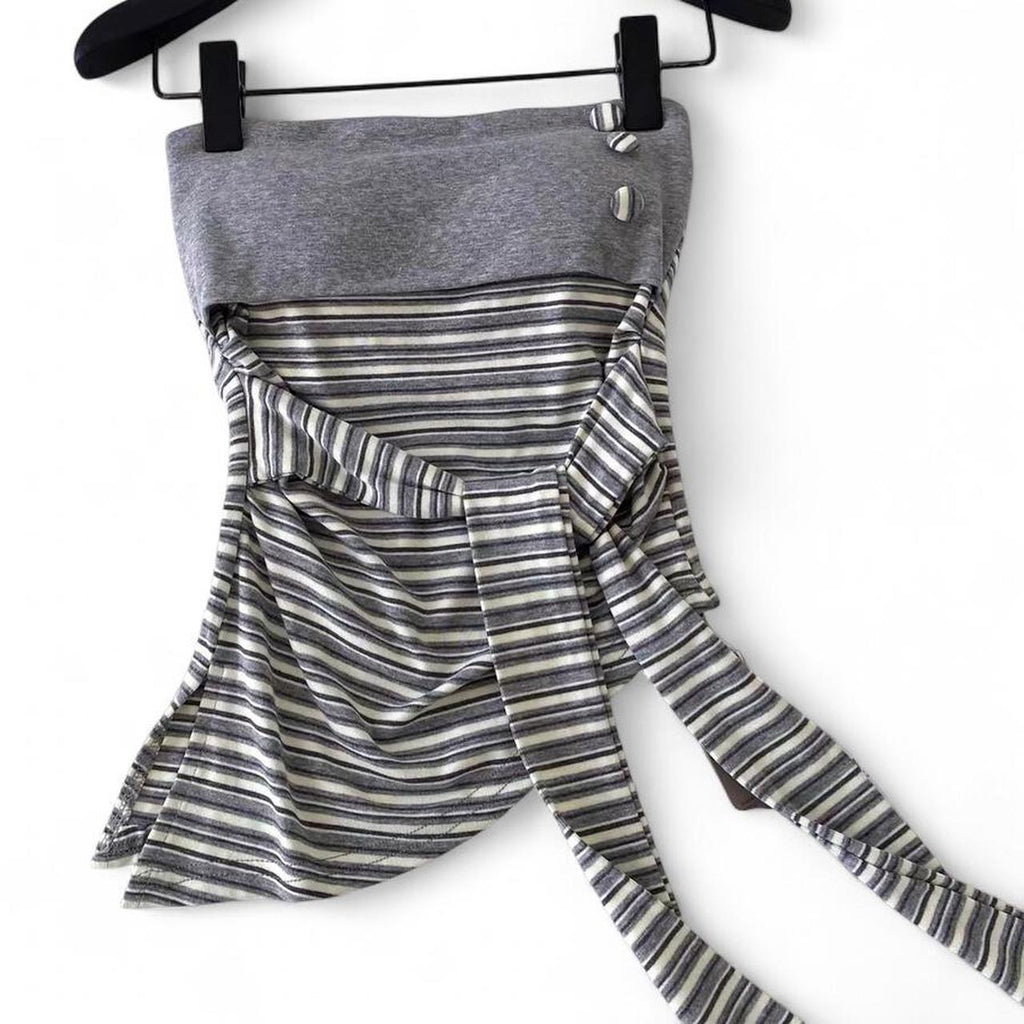 striped tube top with button detail