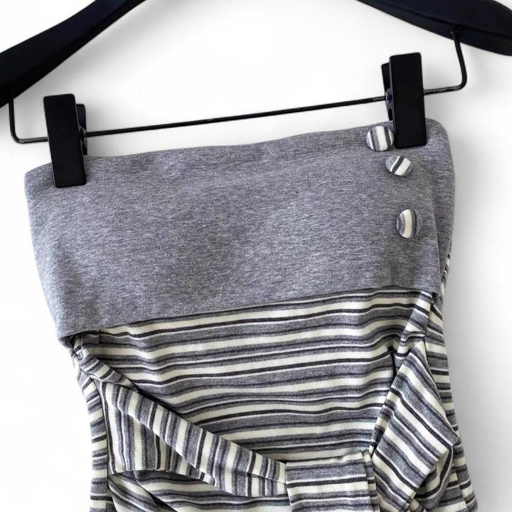 striped tube top with button detail