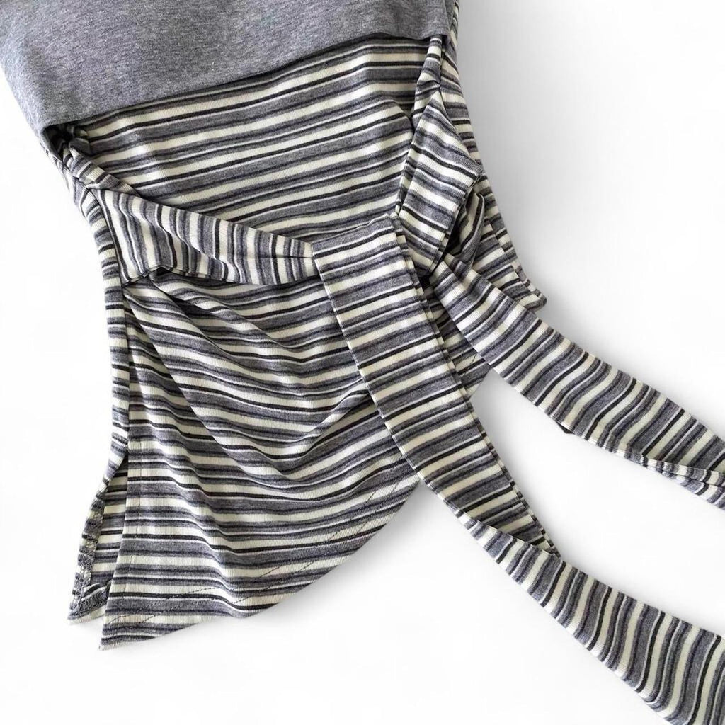striped tube top with button detail