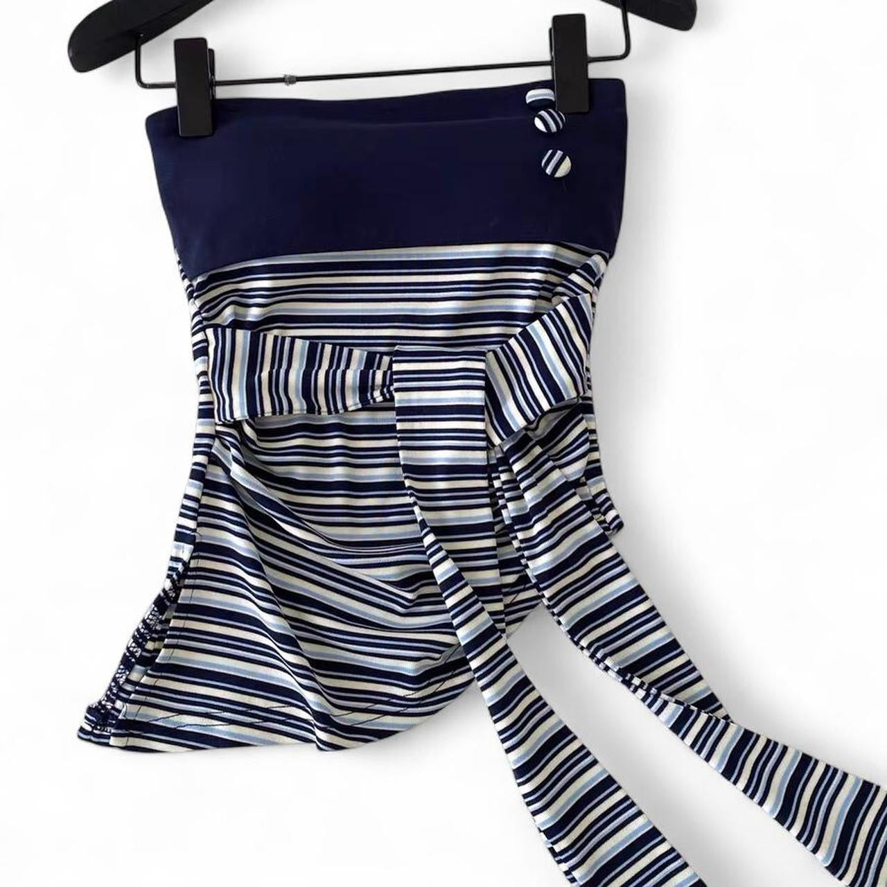 striped tube top with button detail