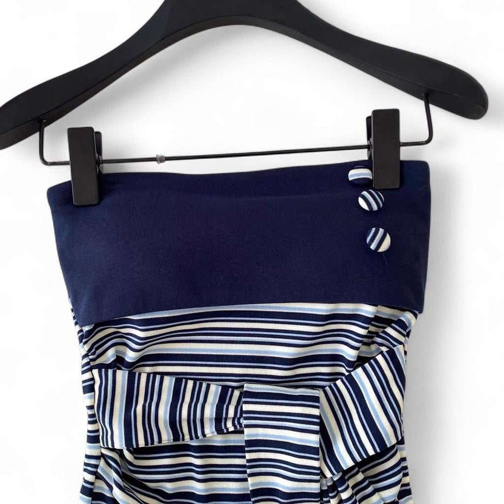striped tube top with button detail