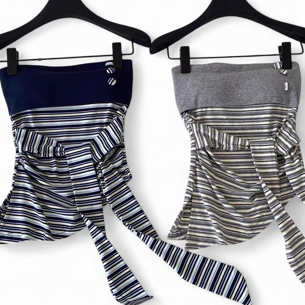 striped tube top with button detail