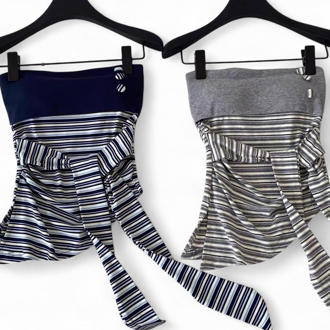 striped tube top with button detail