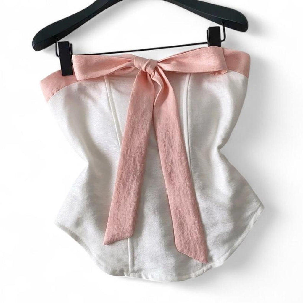 corset tube top with pink bow