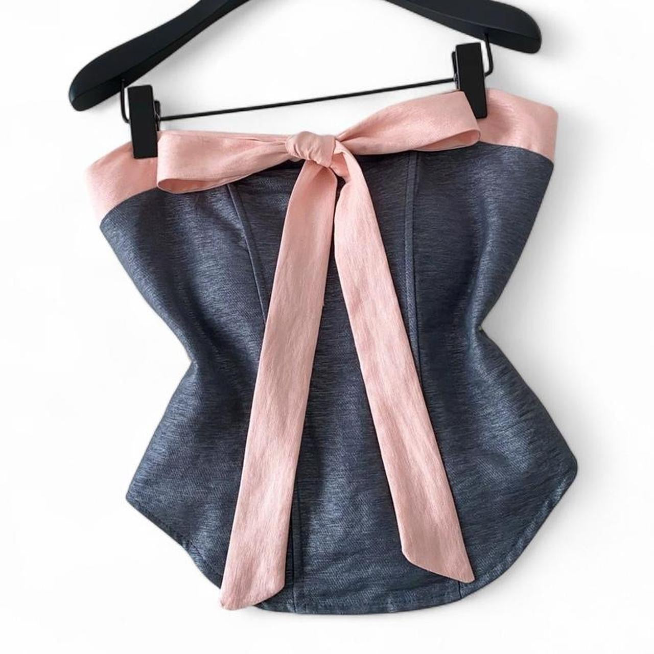 corset tube top with pink bow