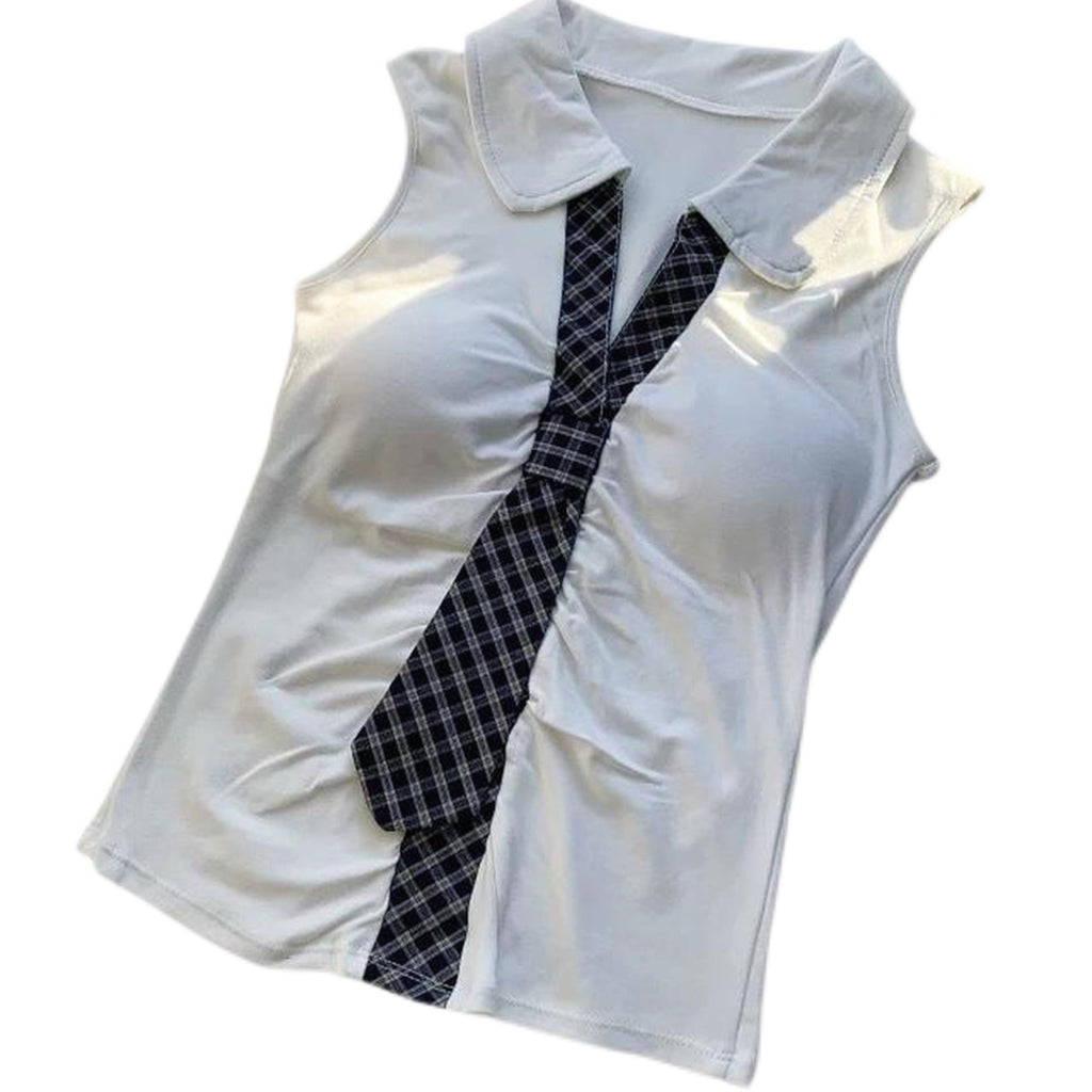 plaid tie detail top with a touch of whimsy