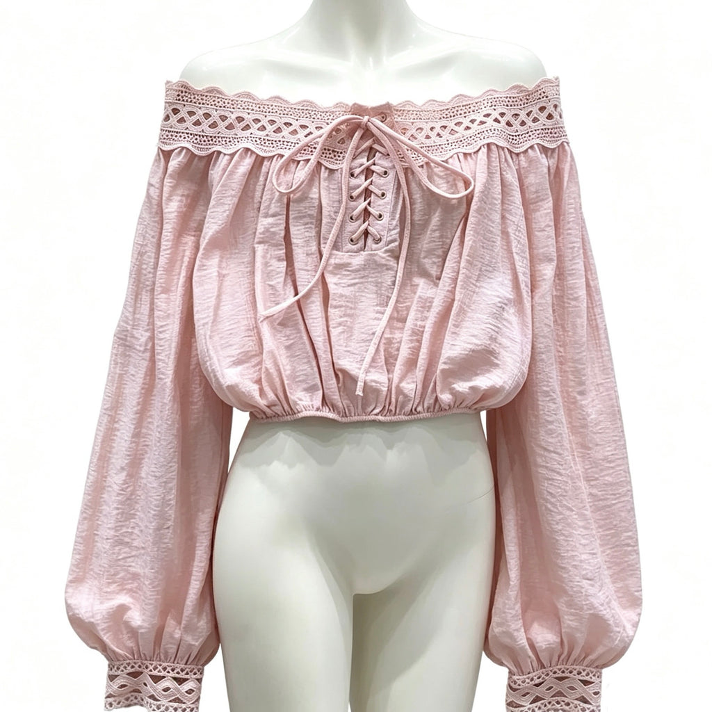 soft lace trim off the shoulder blouse