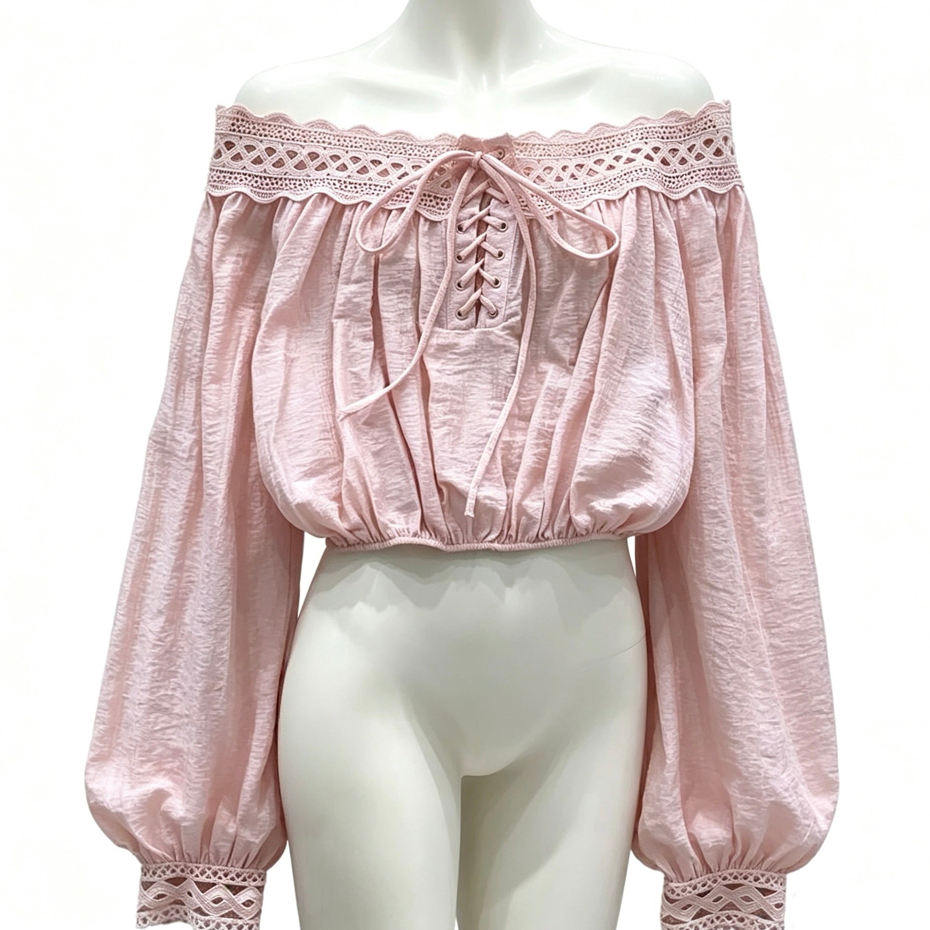 soft lace trim off the shoulder blouse