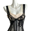 black & cream lace corset top with floral details