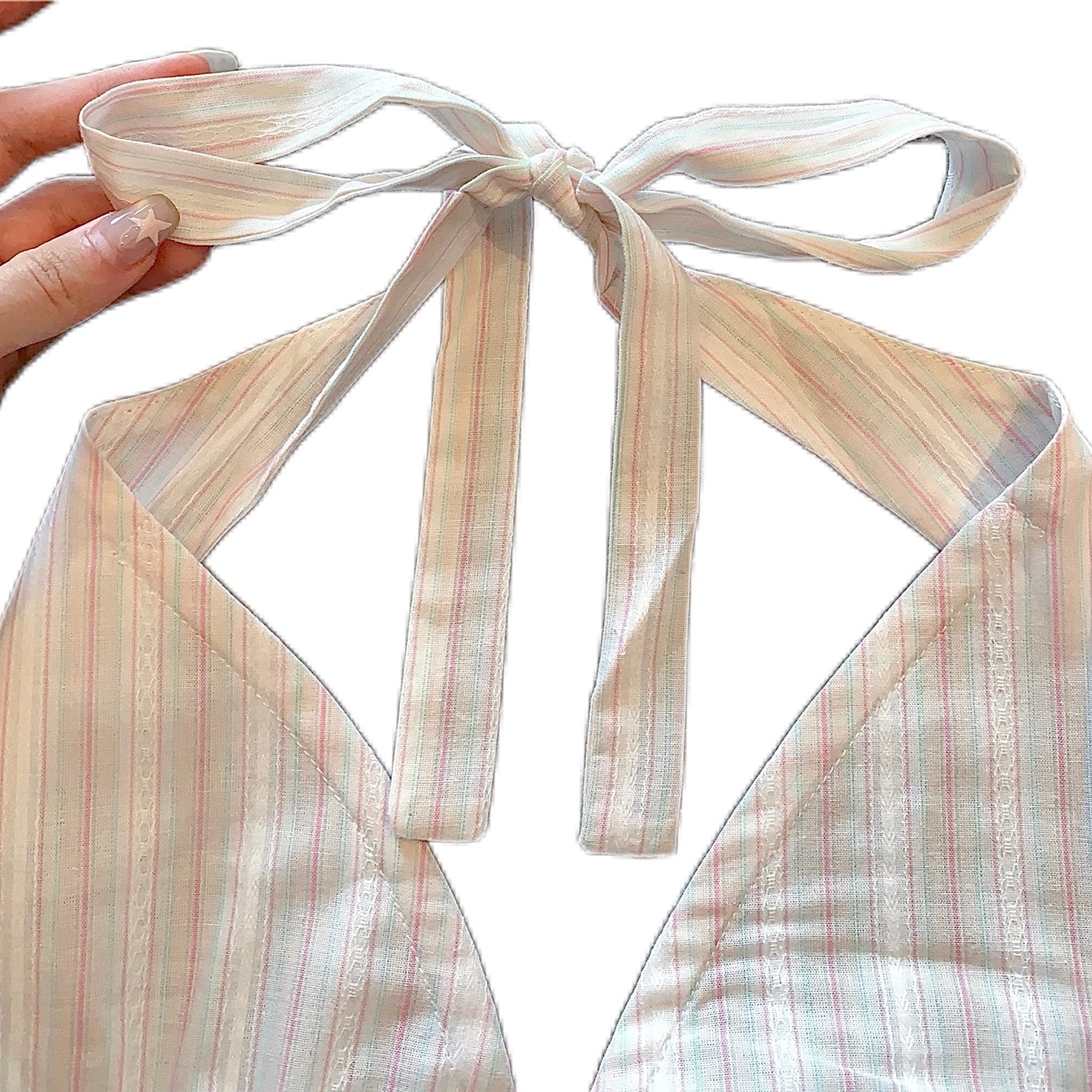 pink & white striped halter top with the tie back detail
